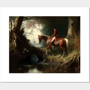 Antique Oil Painting of Man On Horse In Woods Posters and Art